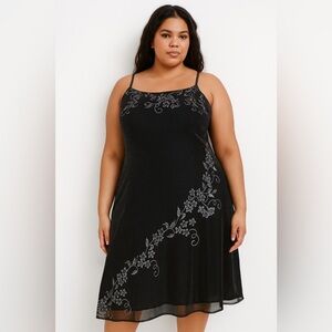 Onyx Nite Strapless Black Dress with Silver Embroidery